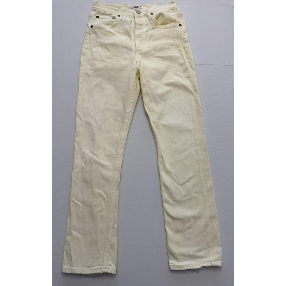 AGOLDE High Rise‎ Straight Jeans Womens 24 White Light 24x30 Frayed Hem Denim